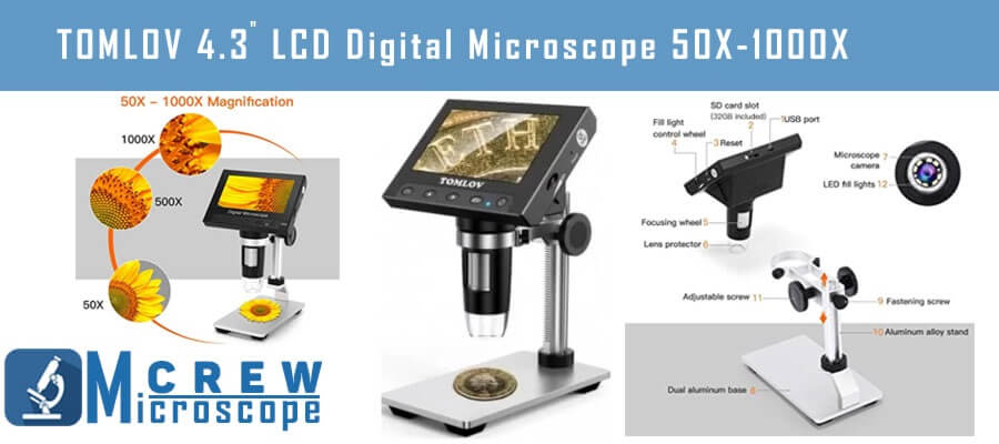 TOMLOV 4.3inch LCD Digital Microscope 50X to 1000X